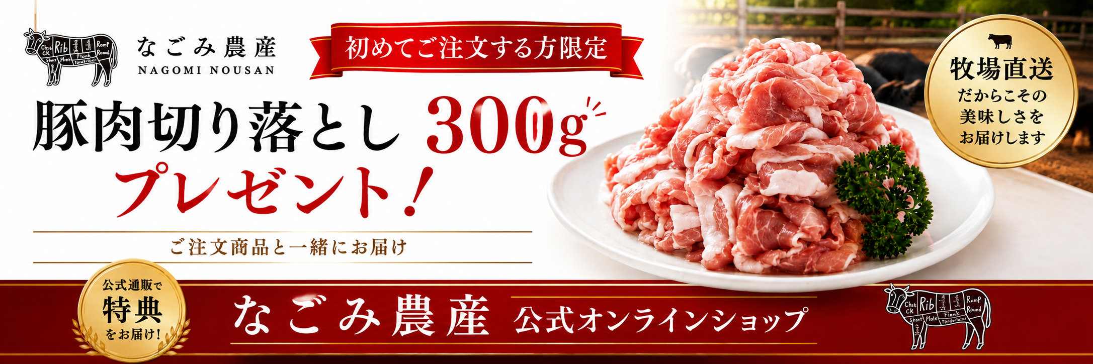 初めてご注文する方限定 豚肉切り落とし300gプレゼント