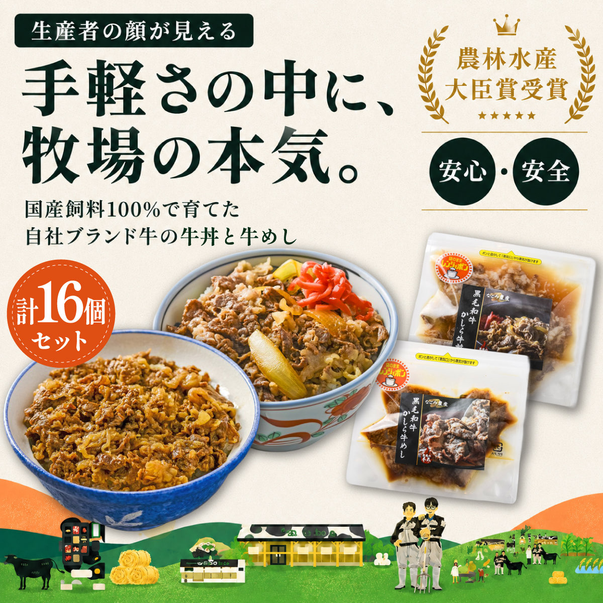 黒毛和牛 かしら牛丼＆かしら牛めしセット 8袋×2種 合計16袋セット