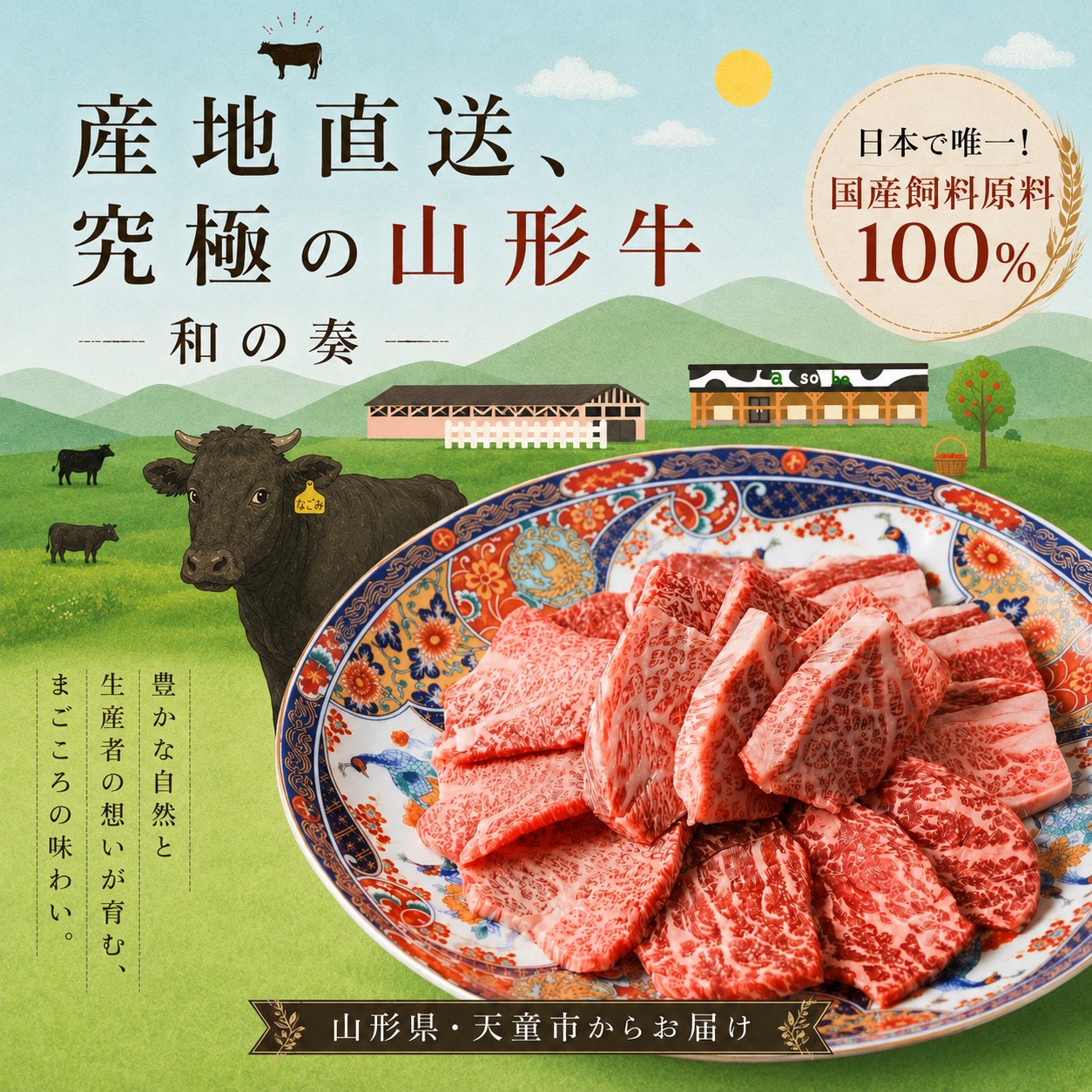 究極の山形牛 「和の奏」焼肉セット 2段盛 420g （３～４人前）ギフト用冷凍
